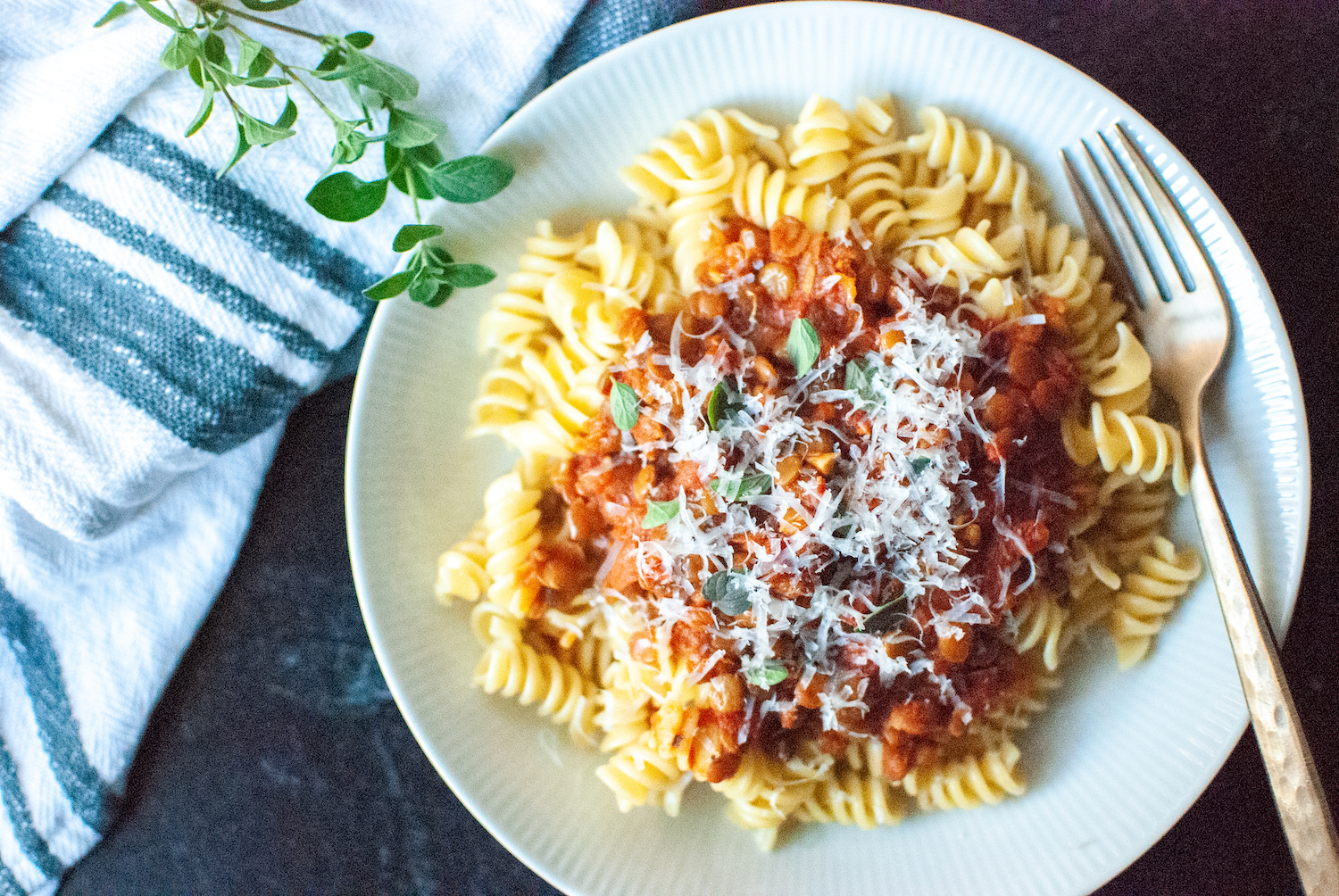 Overhead shot of Lentil Bolognese